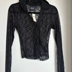Maeve Black Fitted Notched Collar Blouse